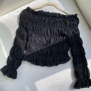 Simonette ruched off the shoulder crop top